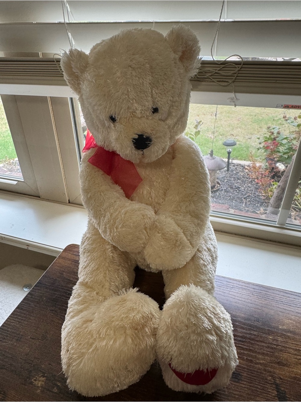Hallmark Cream Teddy Bear Large Plush Red Ribbon Heart Paw Valentine 23"